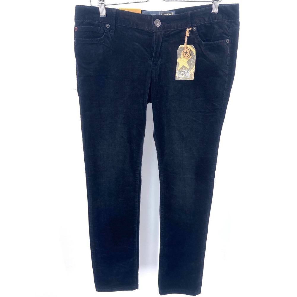 Converse Madison Legging Corduroy Pants Black Low Waist Straight Fit 14 NWT